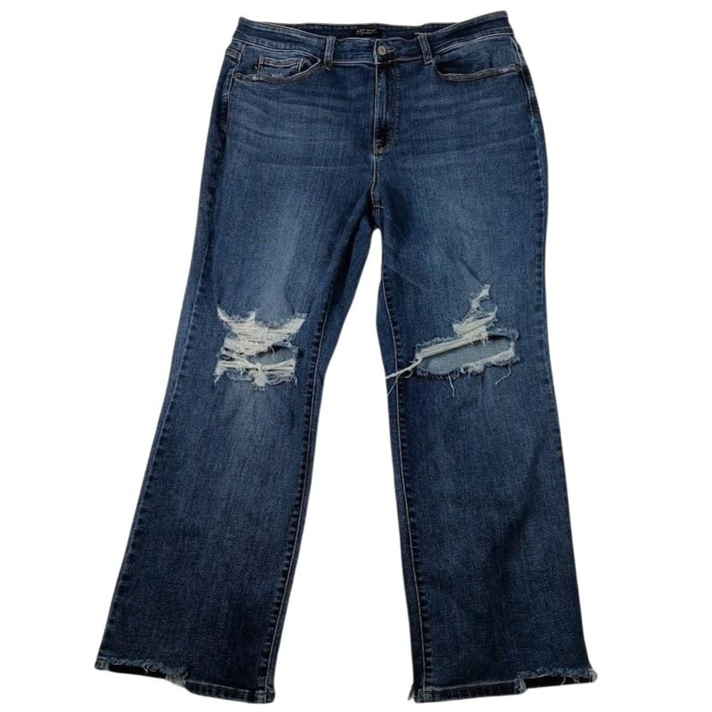 Judy Blue Jeans Womens 20W Blue Medium Wash High Rise Straight Distressed Denim